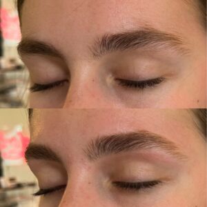 A woman with her eyes closed and the same image of it.