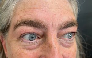 A close up of an older person 's eyes