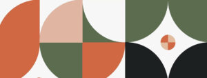 A green, white and orange geometric pattern.