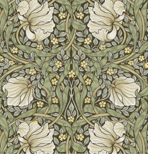 A floral pattern with white flowers and green leaves.